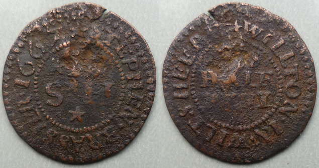 Wilton, Stephen Brassier 1667 halfpenny N5621